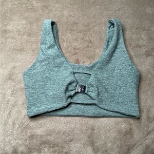 Bombshell Sportswear Heather Teal Knot-Front Scoop Bodysuit